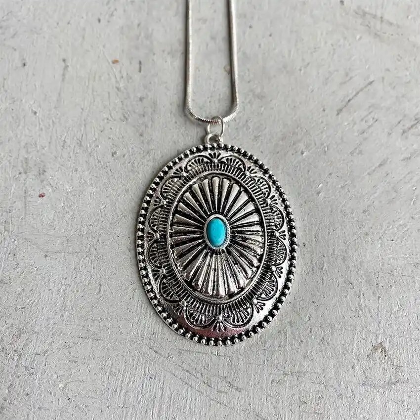 Southwestern Navajo Silver & Turquoise Concho Necklace